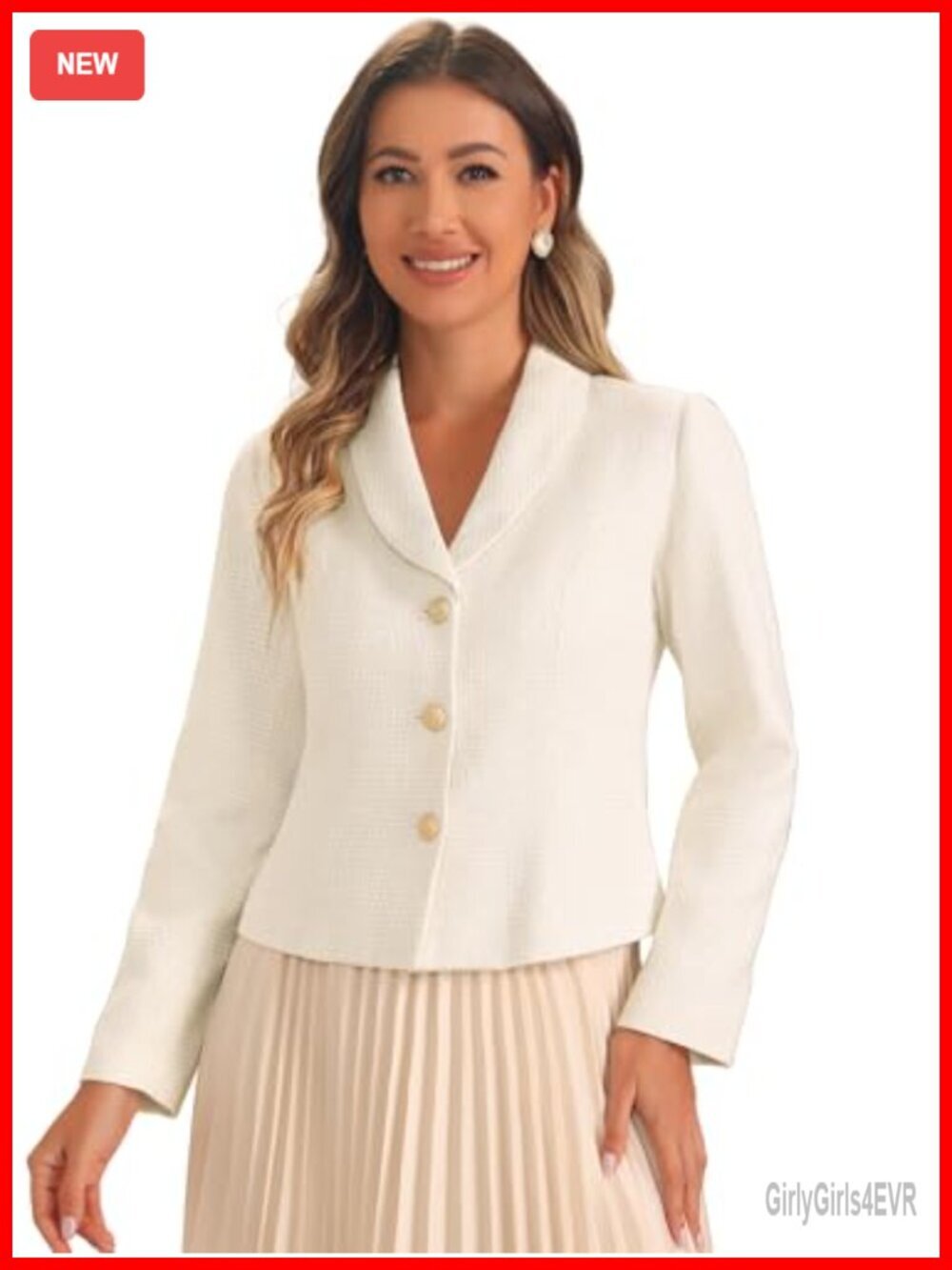 Tweed Blazer with Shawl Lapel Long Sleeves for Work